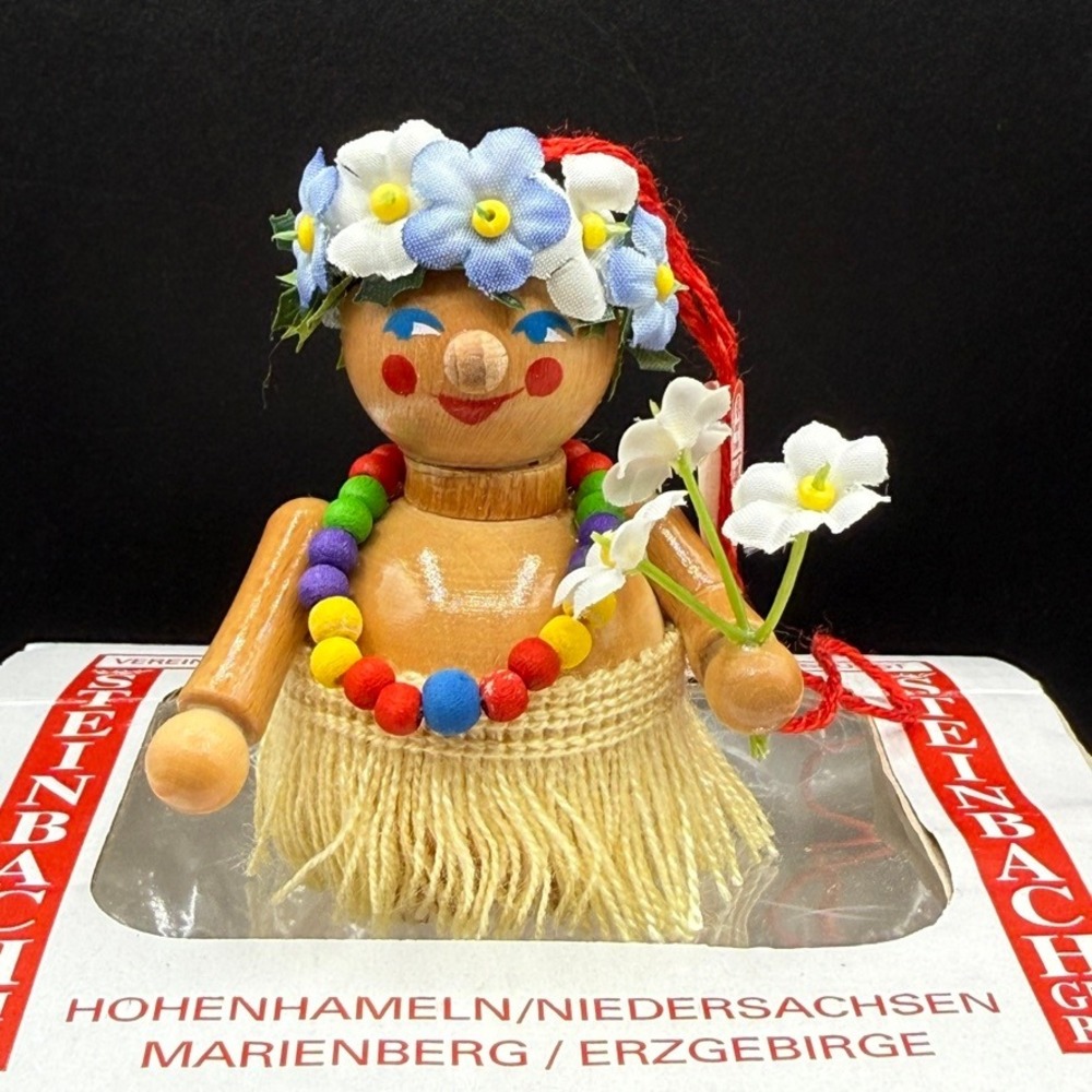 Vintage Steinbach Hula Girl Ornament Wood Handmade Germany w/ Box Hawaii Tropic